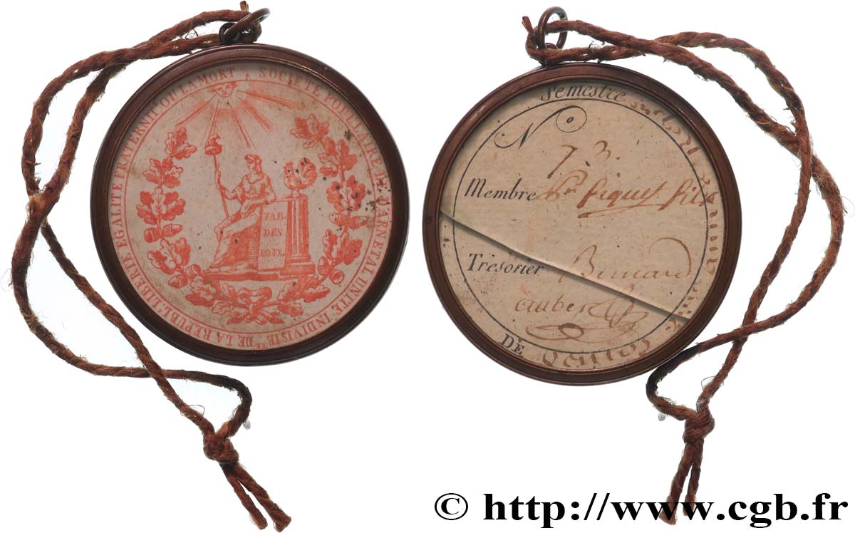 LA CONVENTION Médaille, Carte de membre, Société populaire de Darnétal TTB