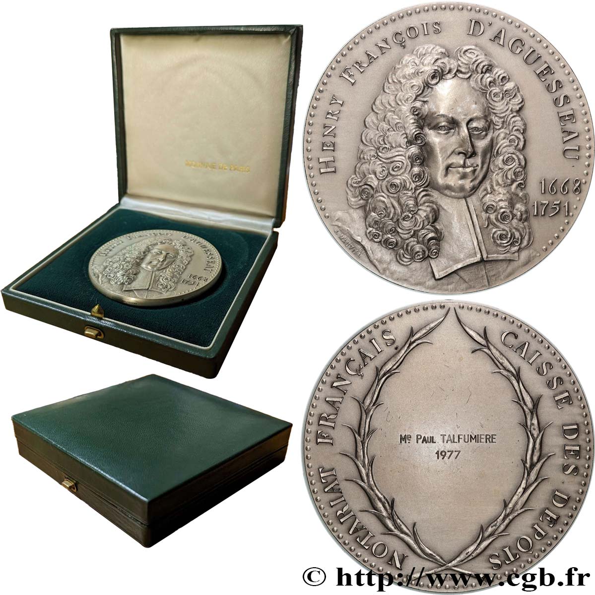 20TH CENTURY NOTARIES Médaille, Henry-François d’Aguesseau, Notariat AU