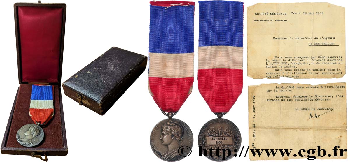 III REPUBLIC Médaille d’honneur du travail, Ministère du commerce et de l’industrie, 20 ans AU