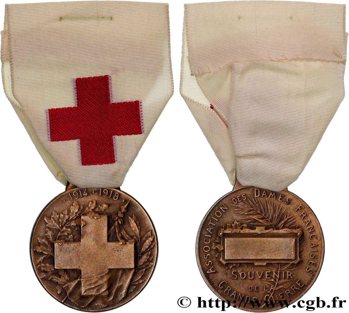 III REPUBLIC Médaille, Association des Dames Françaises, Souvenir de la Grande Guerre XF