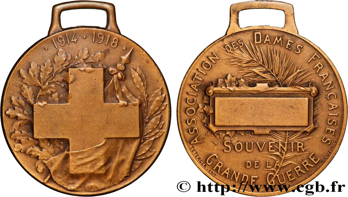 III REPUBLIC Médaille, Association des Dames Françaises, Souvenir de la Grande Guerre XF