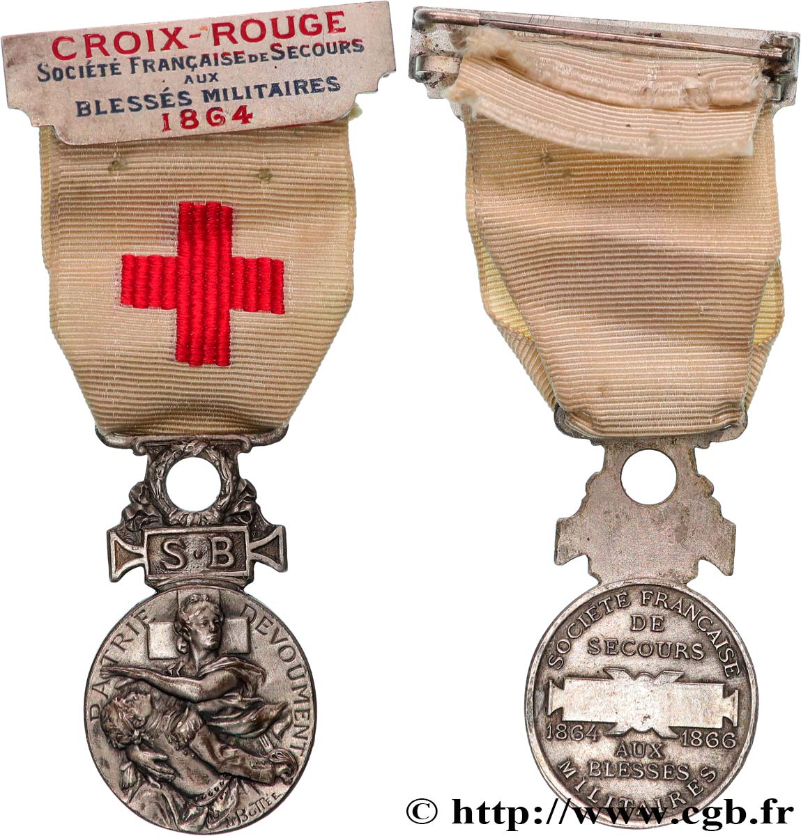 SECOND EMPIRE Médaille, Société française de secours aux blessés militaires avec la barrette AU