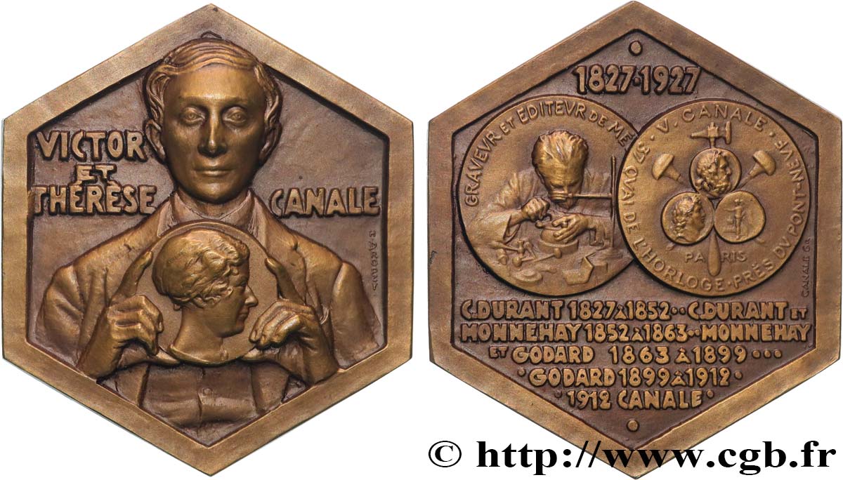 DRITTE FRANZOSISCHE REPUBLIK Médaille, Victor et Thérèse Canale, Centenaire de la Maison Durant VZ