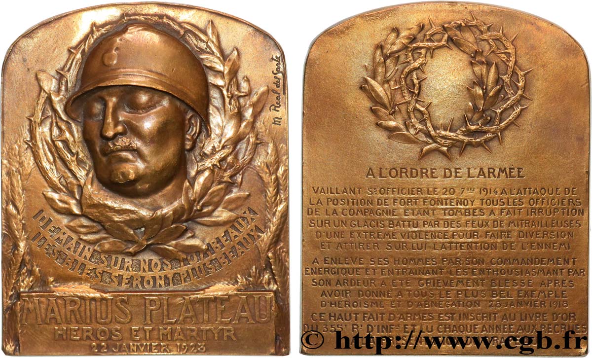 TERZA REPUBBLICA FRANCESE Plaquette, Monument à Marius Plateau BB