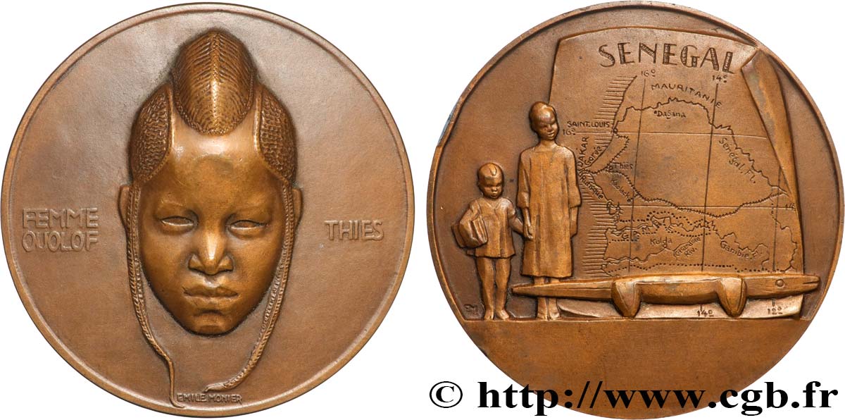 III REPUBLIC Médaille, Femme Ouolof AU/XF