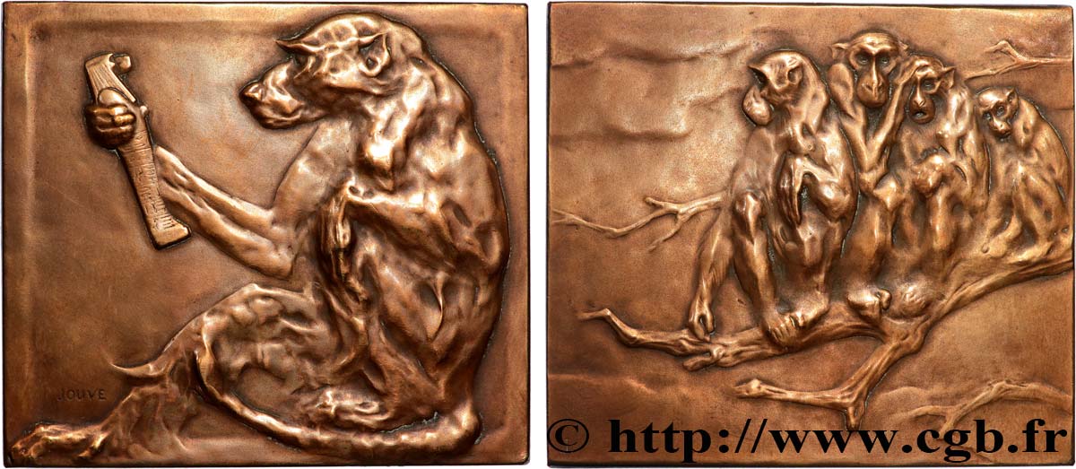 DRITTE FRANZOSISCHE REPUBLIK Plaquette, Le singe à la statuette par Paul Jouve, n°109 SS