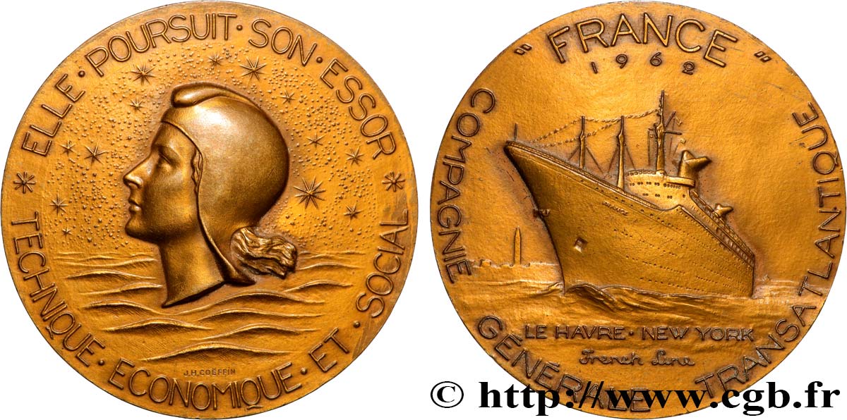 FUNFTE FRANZOSISCHE REPUBLIK Médaille, Paquebot France fVZ/VZ