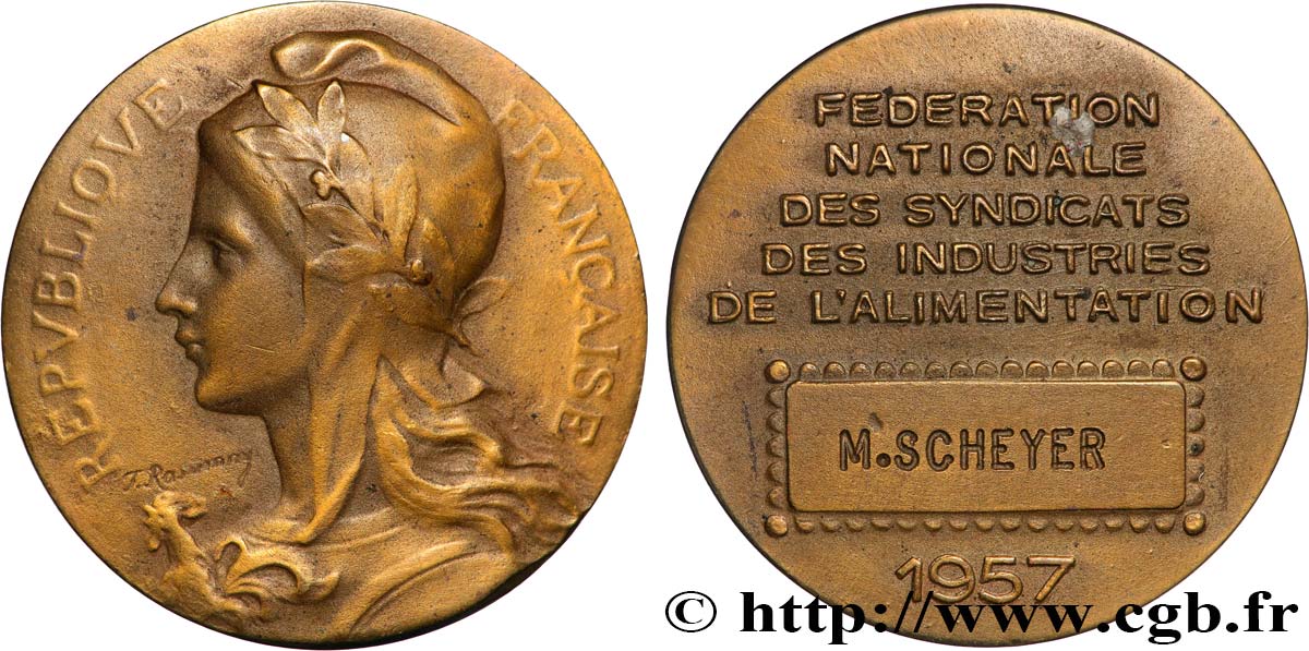 PROVISORY GOVERNEMENT OF THE FRENCH REPUBLIC Médaille, Fédération nationale des syndicats des industries de l’alimentation BB