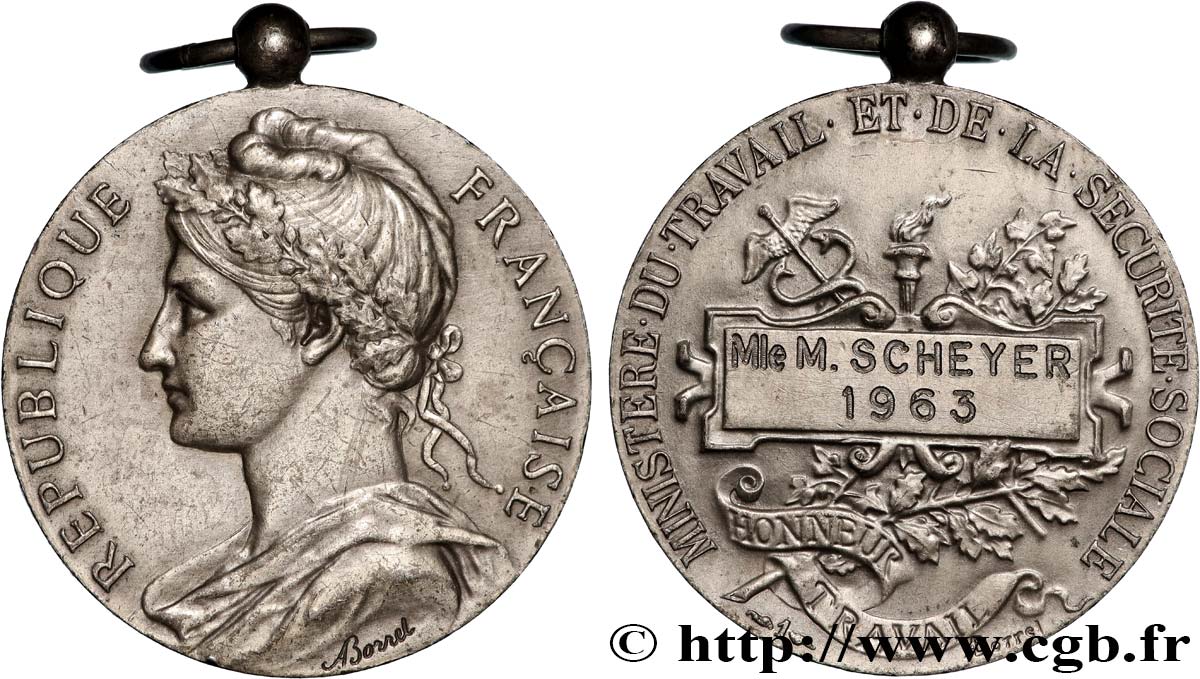 FUNFTE FRANZOSISCHE REPUBLIK Médaille d’honneur du Travail, Ministère du Travail et de la Sécurité Sociale SS