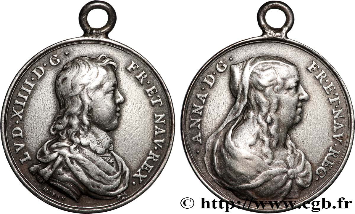 ANNE OF AUSTRIA Médaille, Anne d’Autriche et son fils Louis XIV, refrappe XF