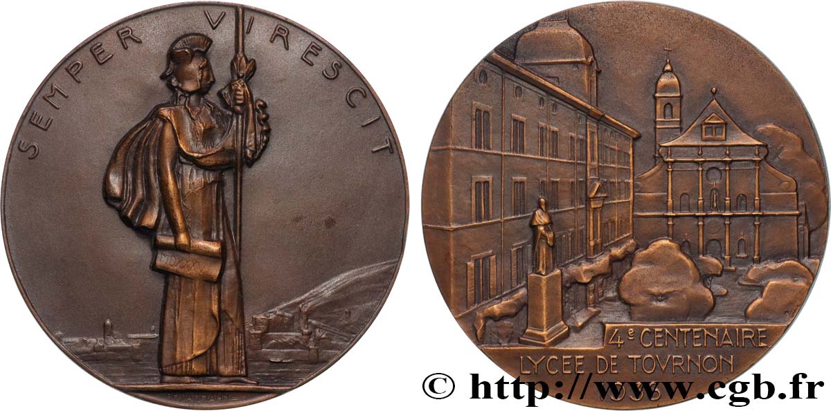 TERZA REPUBBLICA FRANCESE Médaille, 4e centenaire du Lycée de Tournon SPL