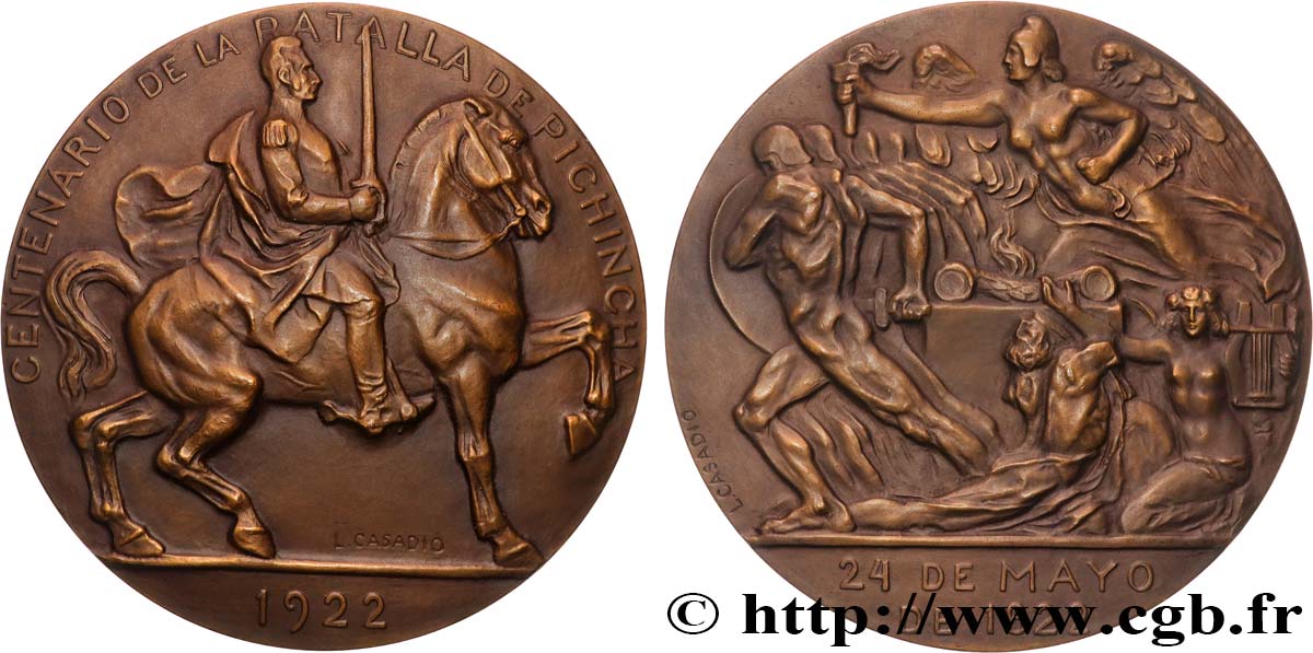 ECUADOR Médaille, Centenaire de la Bataille de Pichincha EBC