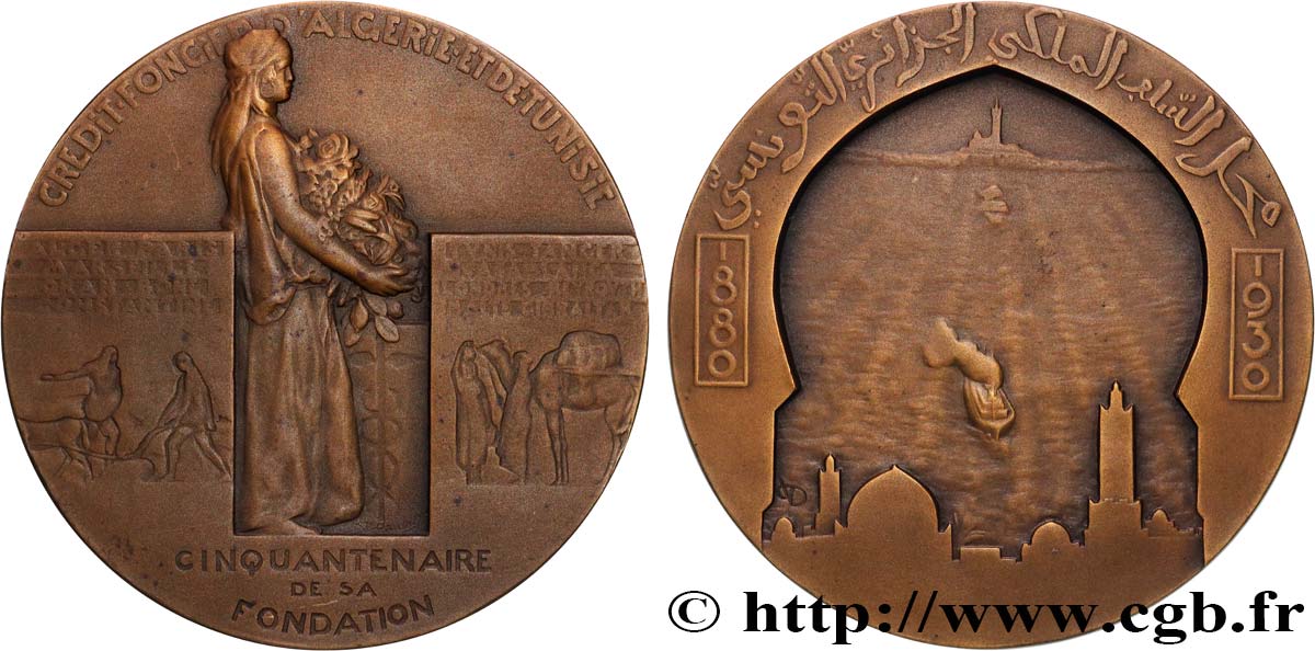 BANQUES - ÉTABLISSEMENTS DE CRÉDIT Médaille, Cinquantenaire de la fondation du crédit foncier d’Algérie et Tunisie AU