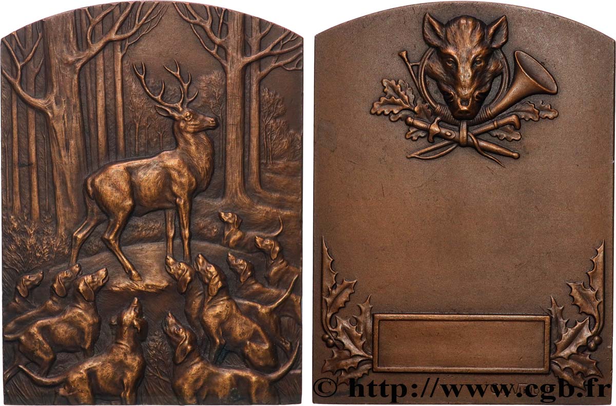 TERZA REPUBBLICA FRANCESE Plaquette, Chasse à courre, Cerf aux abois SPL