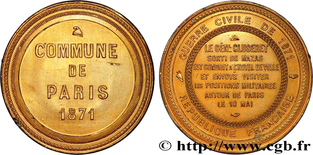 TROISIÈME RÉPUBLIQUE Médaille, Commune de Paris, Général Cluseret TTB+