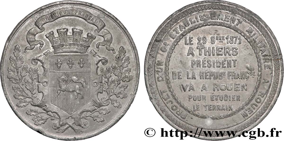 TERCERA REPUBLICA FRANCESA Médaille, Visite d’Adolphe Thiers à Rouen MBC