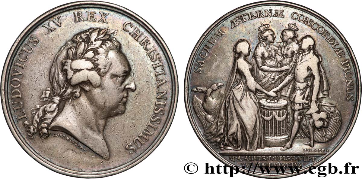 LOUIS XV DIT LE BIEN AIMÉ Médaille, Mariage du dauphin Louis et de l archiduchesse Marie-Antoinette TB+