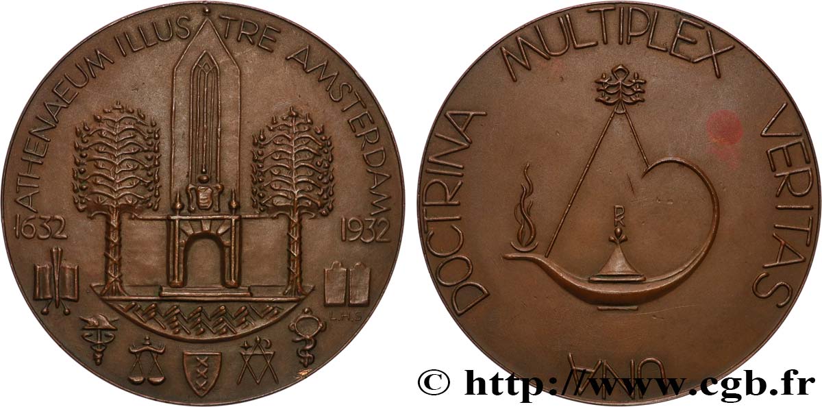 NETHERLANDS - KINGDOM OF THE NETHERLANDS - WILHELMINA Médaille, 300e anniversaire du collège Athenaeum Illustre AU