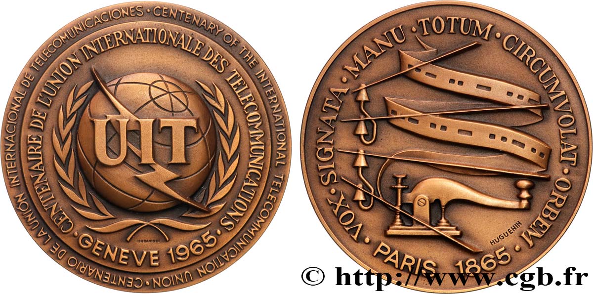 FUNFTE FRANZOSISCHE REPUBLIK Médaille, Centenaire de l’Union Internationale des Télécommunications fST