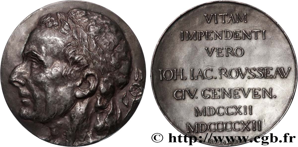 TERZA REPUBBLICA FRANCESE Médaille, 200e anniversaire de la naissance de Jean-Jacques Rousseau q.SPL