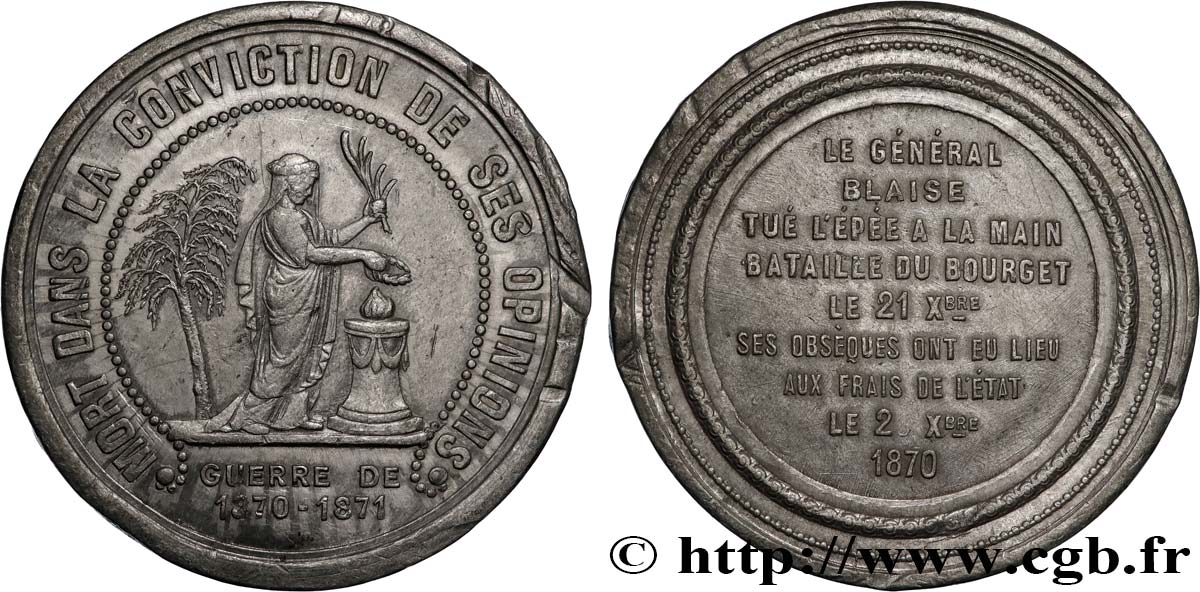 GUERRE DE 1870-1871 Médaille, Obsèques du Général Blaise aux frais de l’État MBC