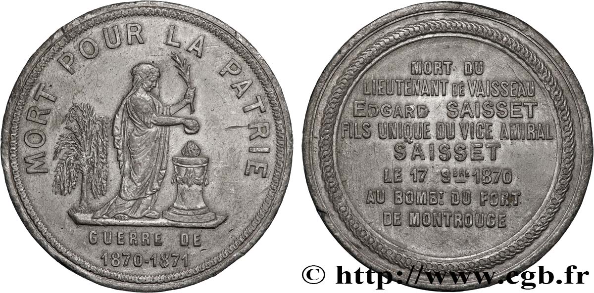 GUERRE DE 1870-1871 Médaille, Mort du Lieutenant de vaisseau, Edgard Saisset BB