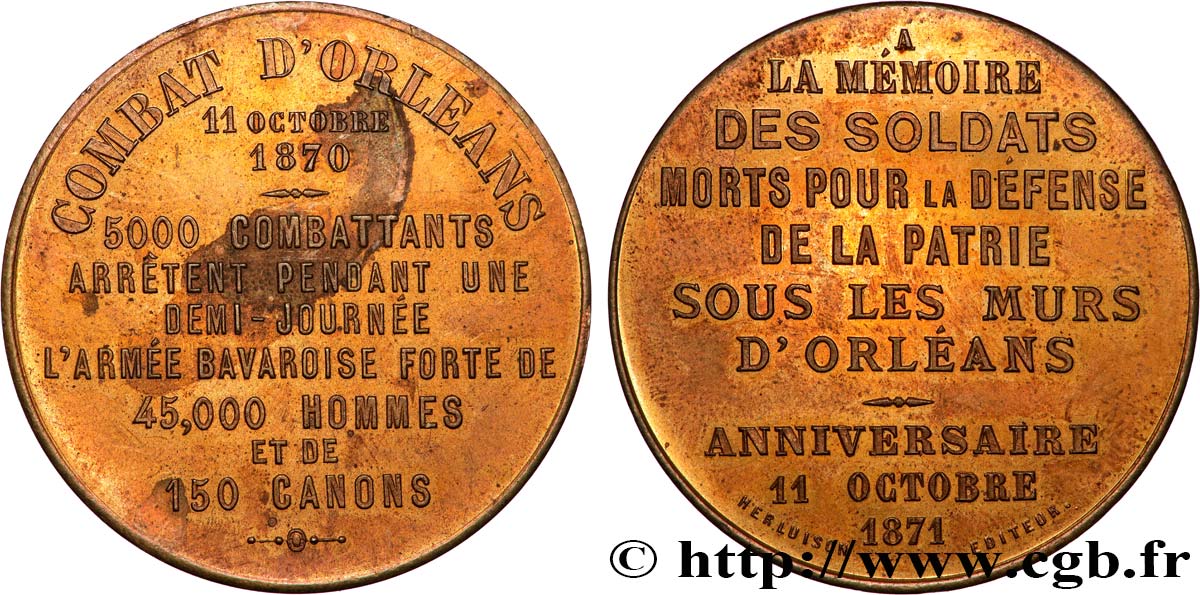 GUERRE DE 1870-1871 Médaille, Combats d’Orléans TTB+