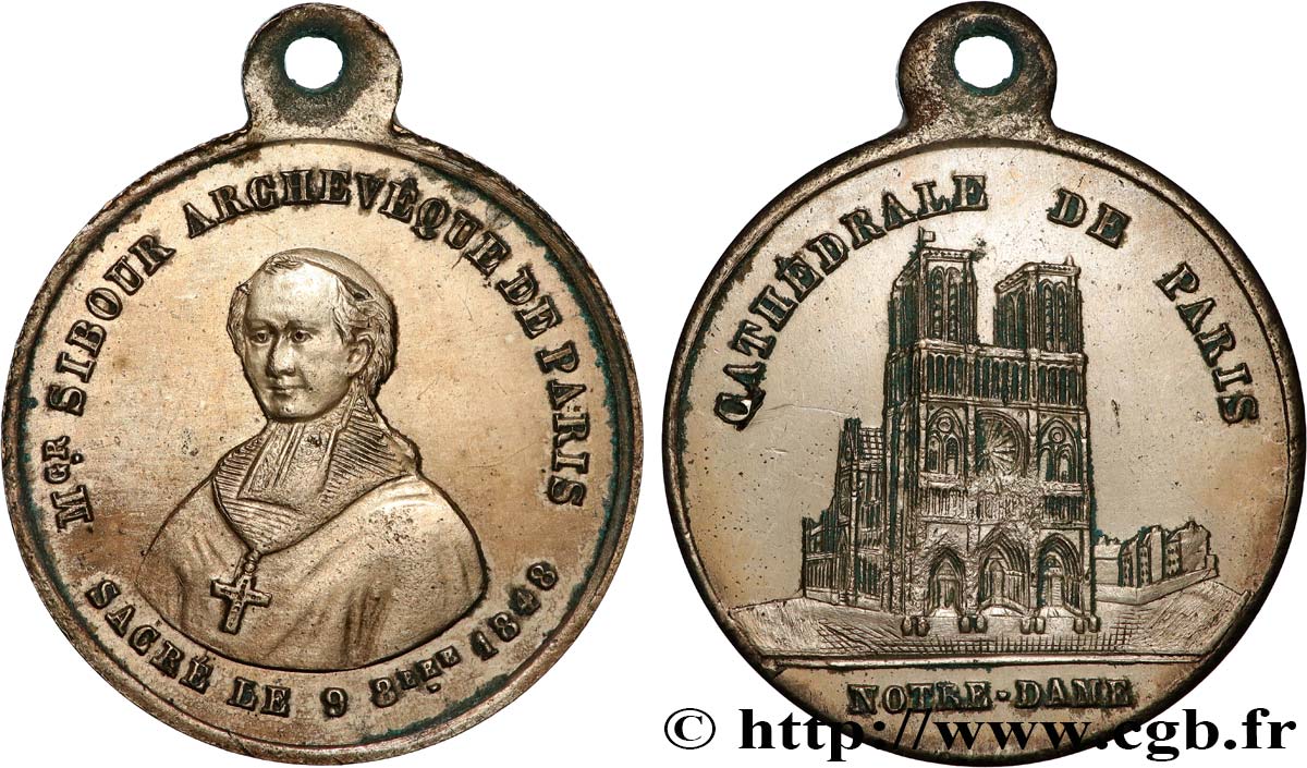 SECOND REPUBLIC Médaille, Monseigneur Sibour et la Cathédrale de Paris AU