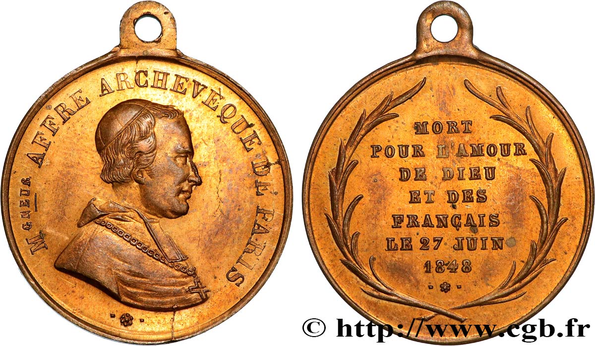 DEUXIÈME RÉPUBLIQUE Médaille, Monseigneur Affre, mort martyr TTB+