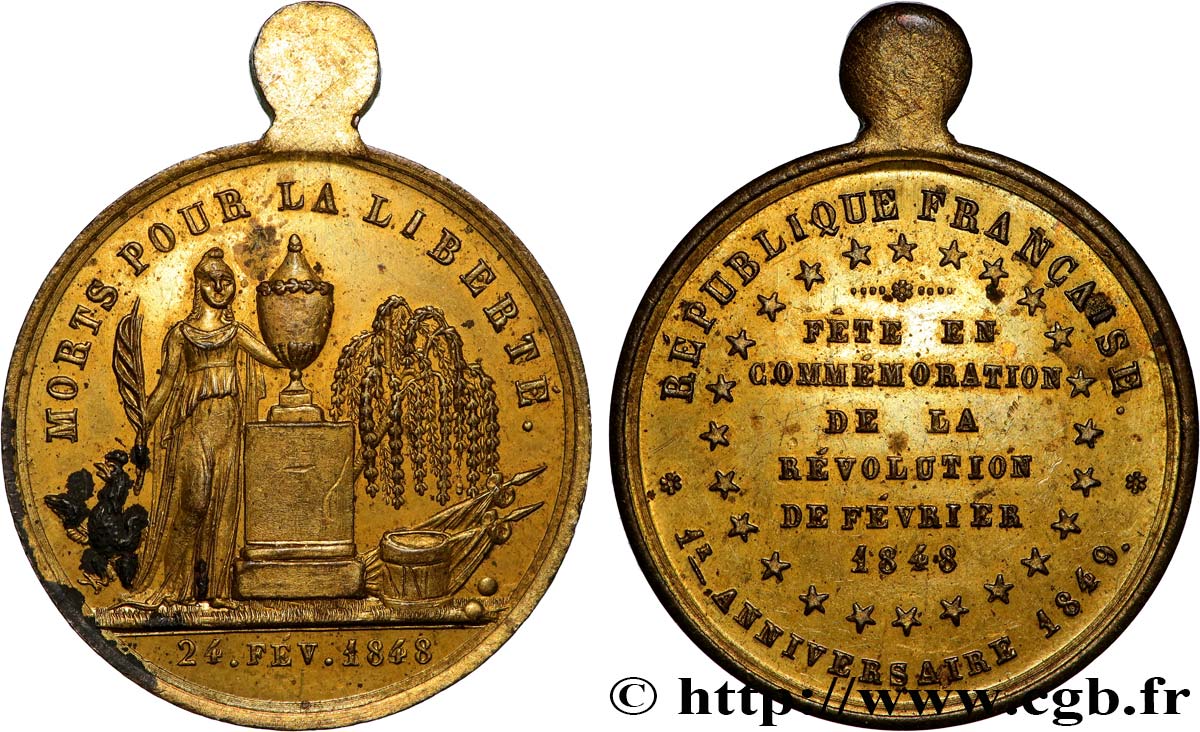 DEUXIÈME RÉPUBLIQUE Médaille, Premier anniversaire de la République, Morts pour la Liberté XF/AU