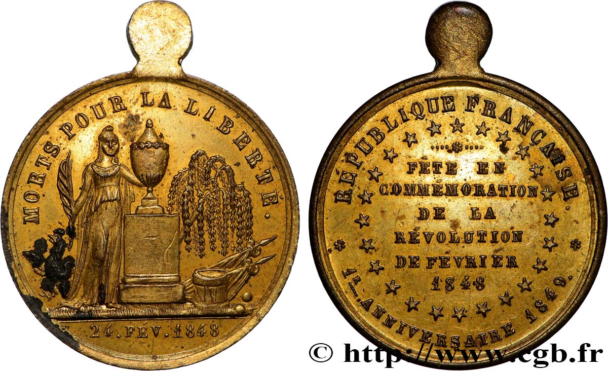 SECOND REPUBLIC Médaille, Premier anniversaire de la République, Morts pour la Liberté XF/AU