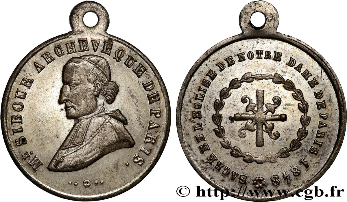 SECOND REPUBLIC Médaille, Sacre en l’église, Monseigneur Sibour, archevêque de Paris AU