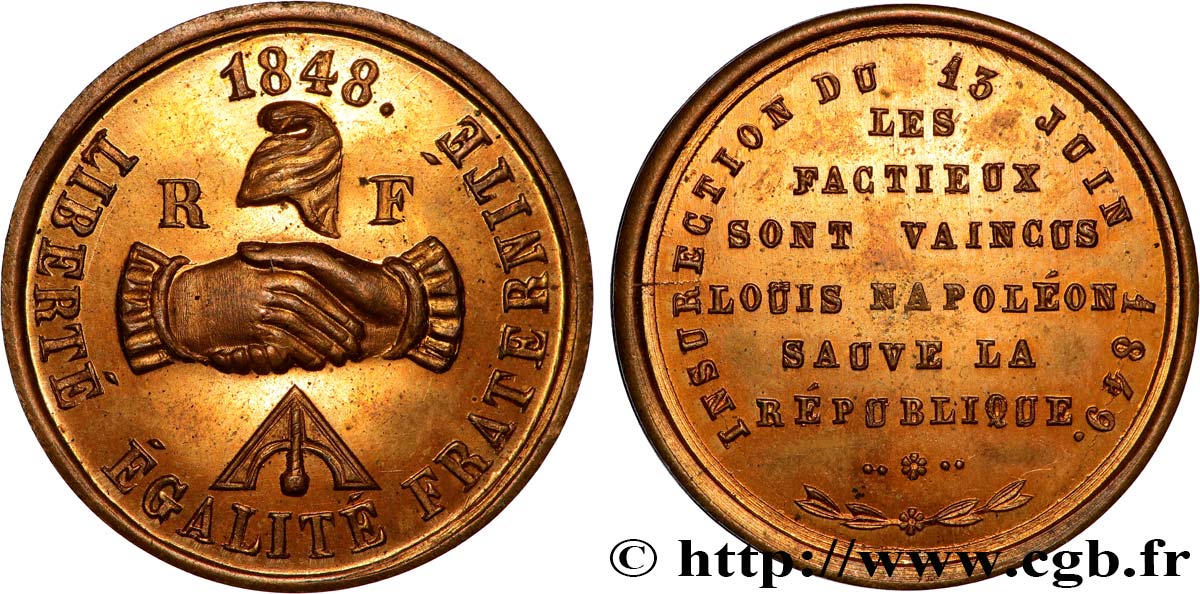 DEUXIÈME RÉPUBLIQUE Médaille, Insurrection du 13 juin TTB+