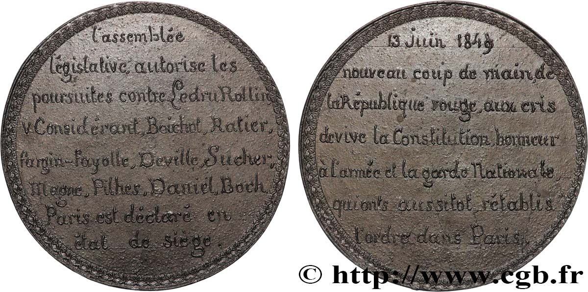 DEUXIÈME RÉPUBLIQUE Médaille, L’assemblée législative autorise les poursuites contre Ledru-Rollin AU