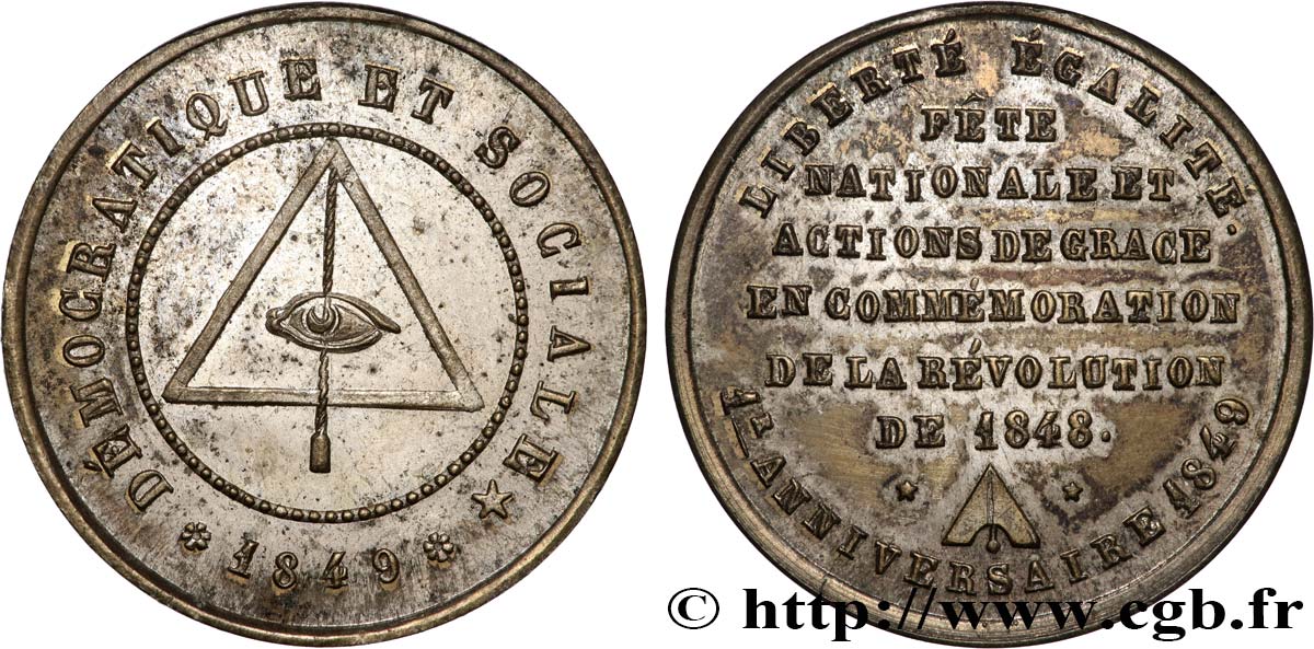 DEUXIÈME RÉPUBLIQUE Médaillette, Premier anniversaire de la République XF