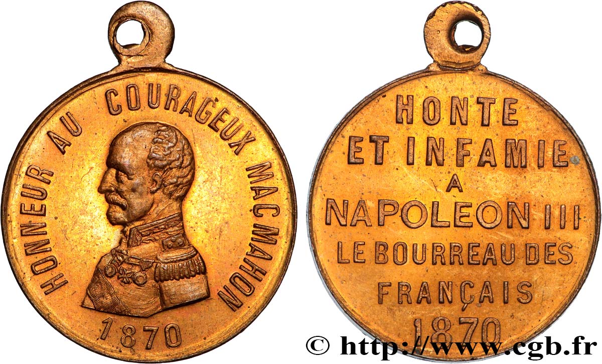 TROISIÈME RÉPUBLIQUE Médaillette, Honneur à Mac-Mahon SUP