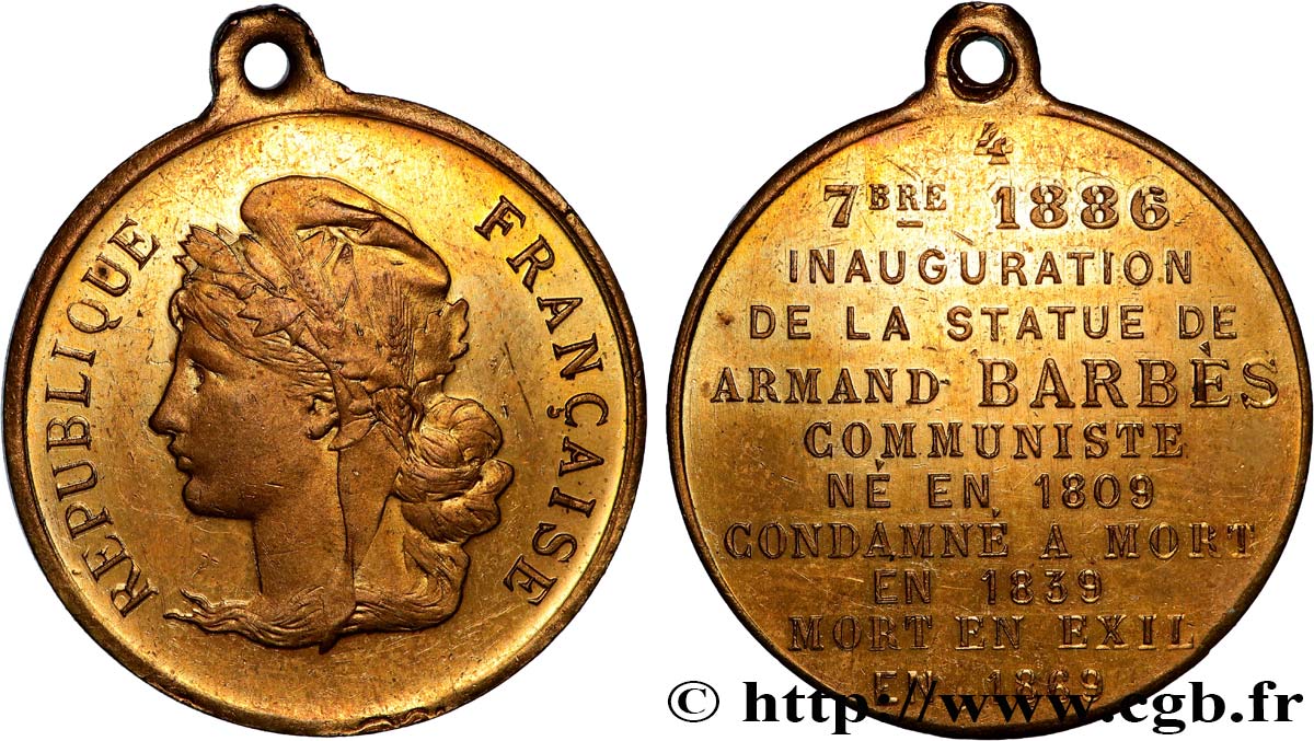 TROISIÈME RÉPUBLIQUE Médaille, Inauguration de la statue d’Armand Barbès TTB+