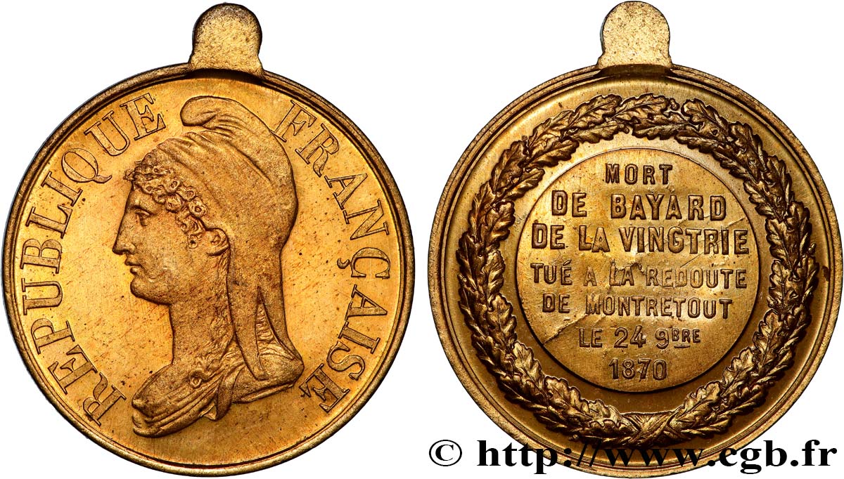 GUERRE DE 1870-1871 Médaille, Mort de Bayard de la Vingtrie à la Redoute de Montretout AU