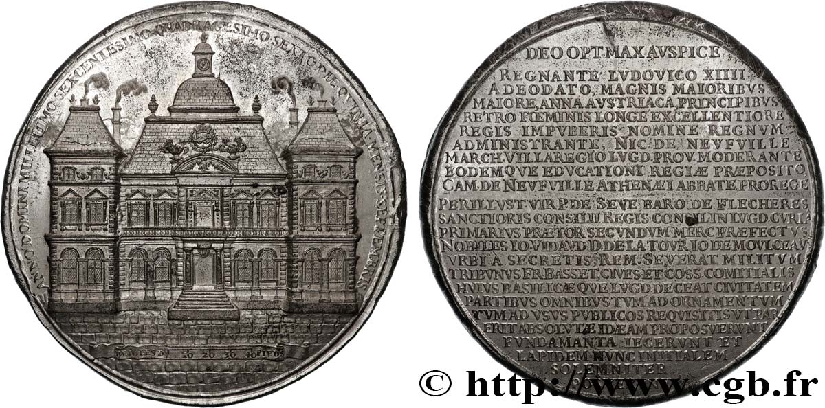 LOUIS XIV  THE SUN KING  Médaille, Pose de la première pierre de l’Hôtel de ville de Lyon XF/AU
