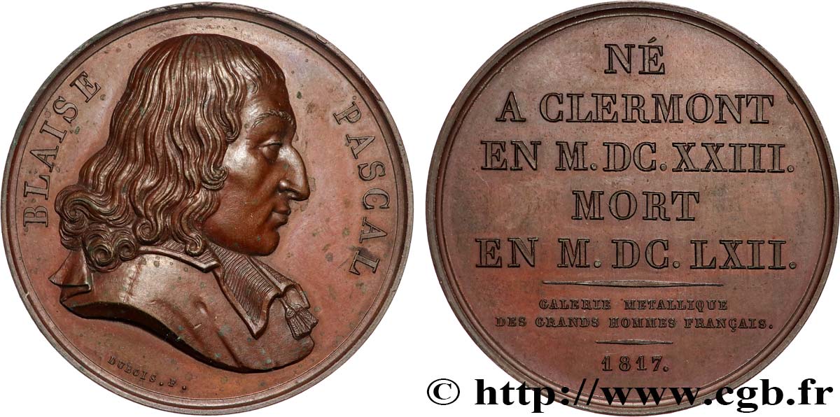 GALERIE MÉTALLIQUE DES GRANDS HOMMES FRANÇAIS Médaille, Blaise Pascal TTB+/SUP