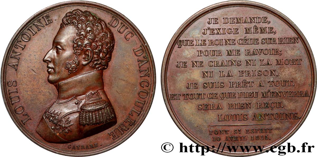 HERRSCHAFT DER HUNDERT TAGE Médaille, Déclaration du duc d’Angoulême SS