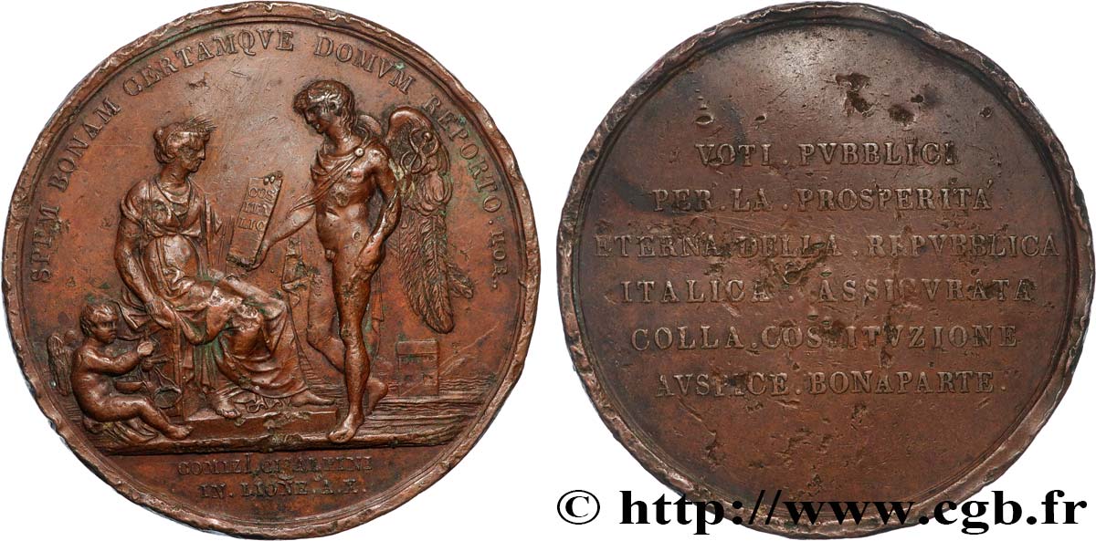 ITALIA - GALLIA SUBALPINA Médaille, Constitution de la République italienne à Lyon BC