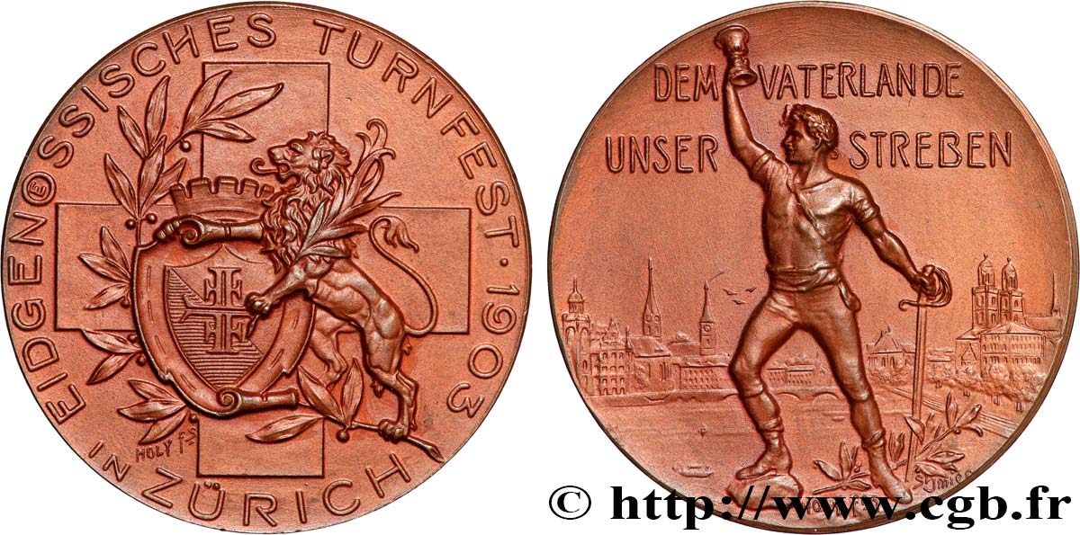 SUISSE - CANTON DE ZÜRICH Médaille, Fête fédérale de gymnastique TTB+