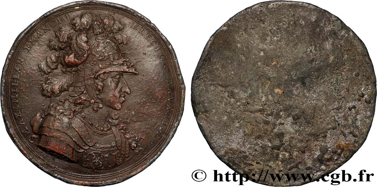 ALLEMAGNE - DUCHY OF BAVIÈRE - MAXIMILIEN II Médaille, Maximilien-Emmanuel de Bavière, électeur de Bavière, tirage uniface VF