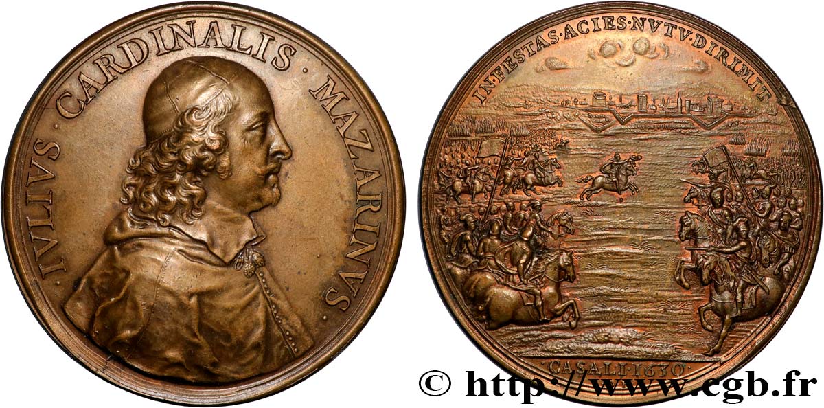 LOUIS XIII Médaille, Cardinal Mazarin, Bataille de Casale, frappe moderne XF