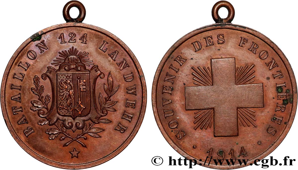 TERCERA REPUBLICA FRANCESA Médaille, Souvenir de la bataille des Frontières, Bataillon 124 Landwehr MBC+