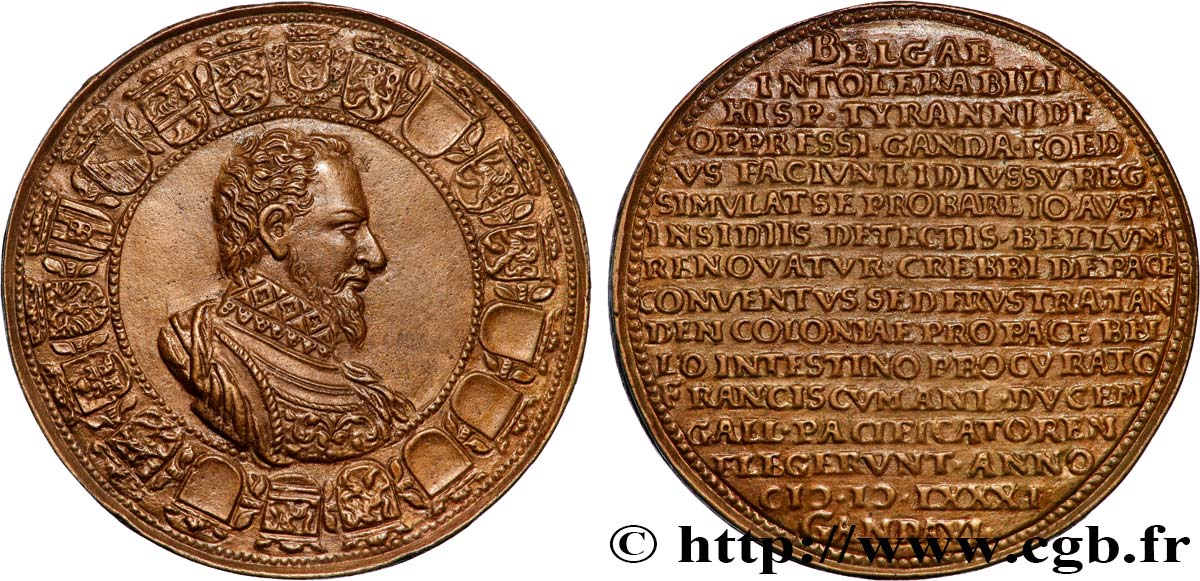 SPANISH NETHERLANDS - REVOLT Médaille, Gand en révolte, Duc d’Anjou, pacificateur, élu nouveau monarque à Gand, frappe postérieure XF