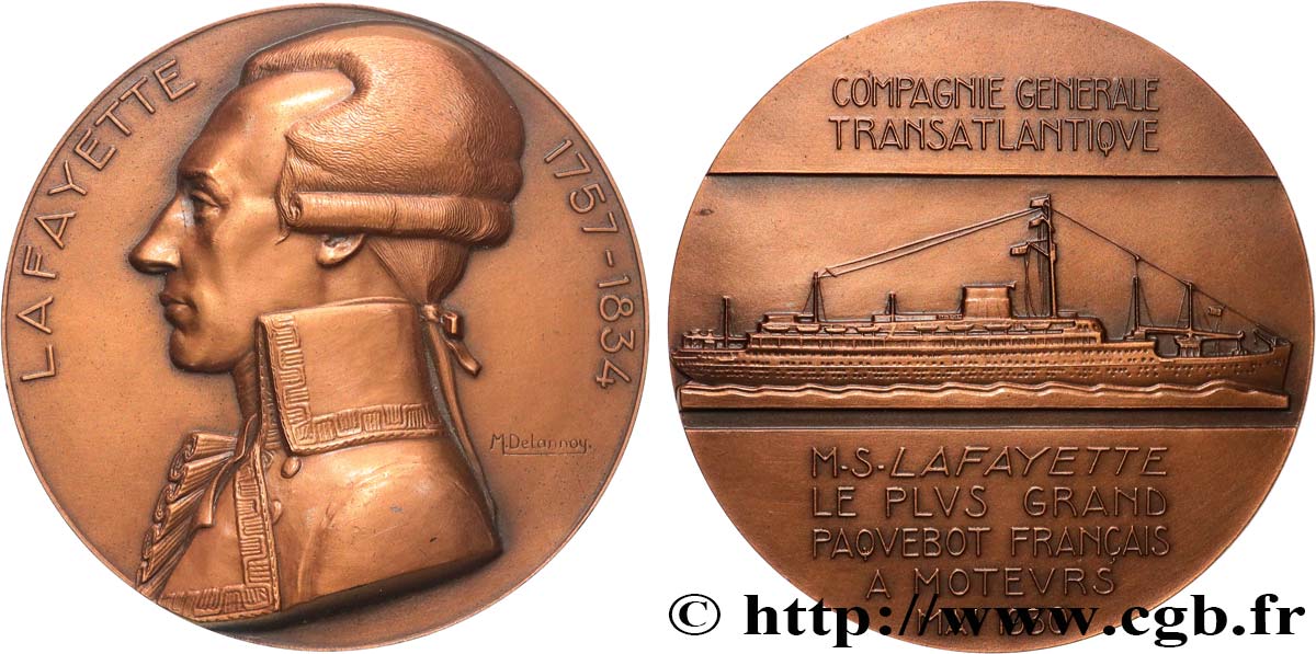 TROISIÈME RÉPUBLIQUE Médaille, Paquebot M. S. Lafayette TTB+/SUP