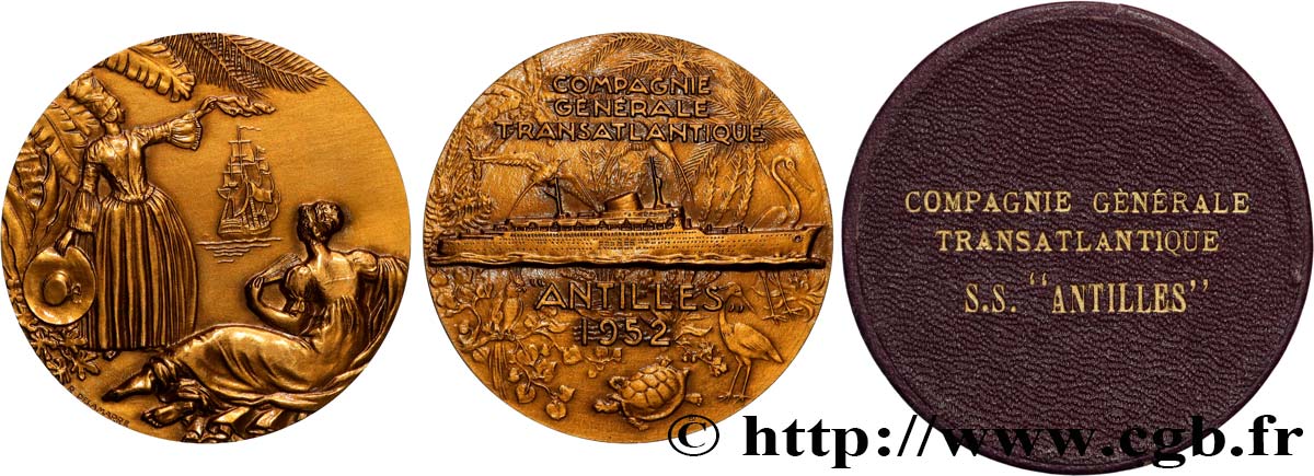 CUARTA REPUBLICA FRANCESA Médaille, Paquebot Antilles EBC