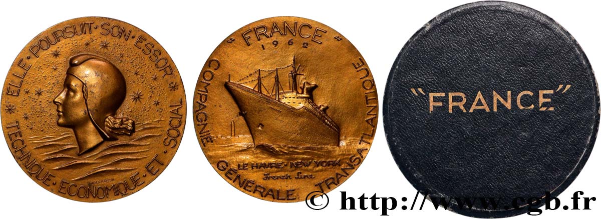 CINQUIÈME RÉPUBLIQUE Médaille, Paquebot France TTB+